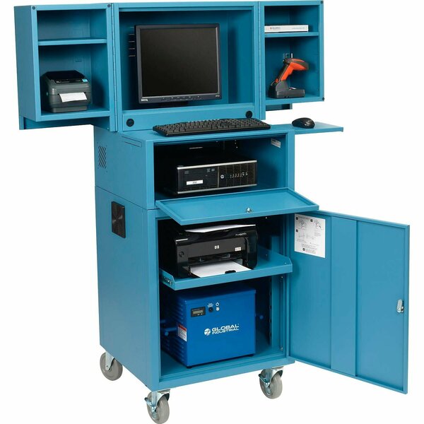 Global Industrial Mobile Powered Fold-Out Computer Cabinet, 40AH Battery, Blue, Unassembled 695429PBL40